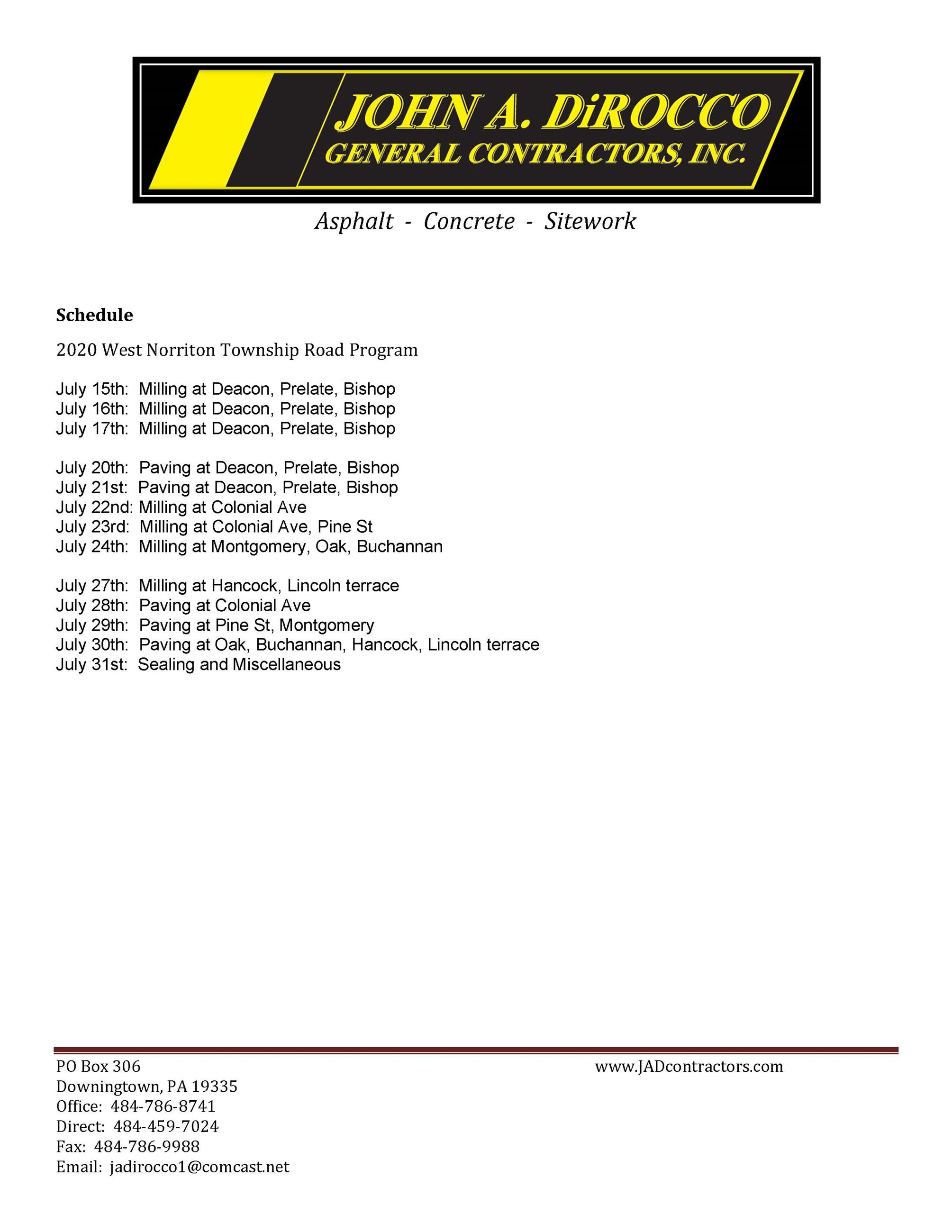 West Norriton road program schedule